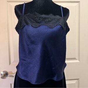 a new day Navy Blue Satin Camisole with Lace Trim NWOT